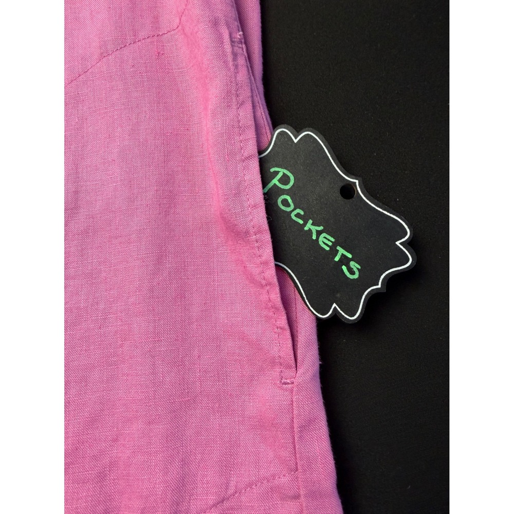 J Jill Linen Shirt Dress Medium Pink Short Sleeve Button Front Pockets Coastal - Picture 8 of 15